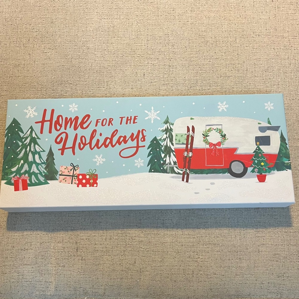 Home for the Holidays Vintage Camper Christmas Canvas Wall Art Decor 20x8